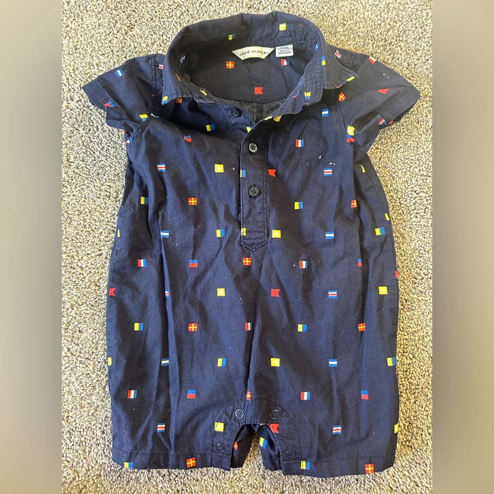 Janie and Jack Infant Romper / Onesie Outfit Nautical Flags - Size 3-6 Months